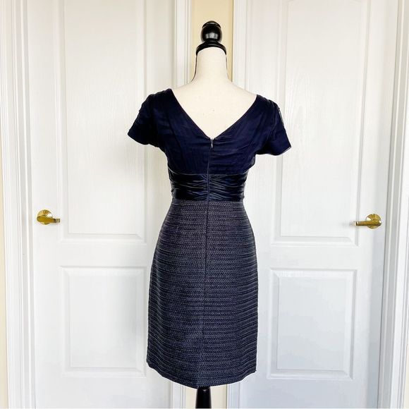 Antonio Melani‎ Size 0 Heart Neck Navy Cocktail Dress with Tweed Pencil Bottom - Picture 9 of 14
